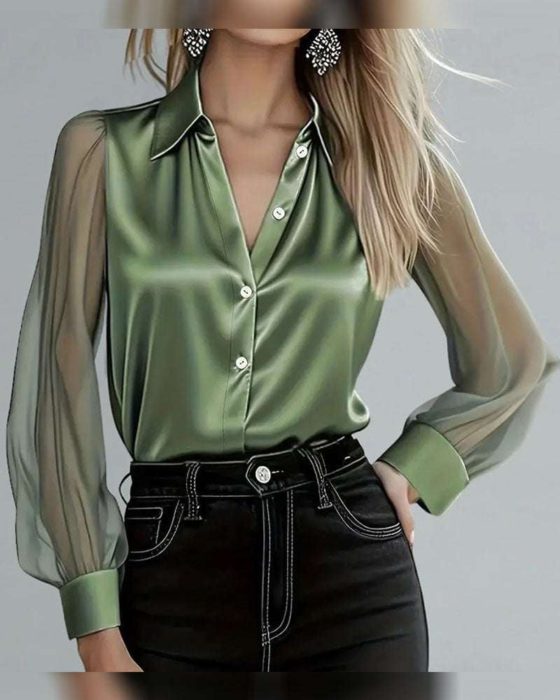 Skjorte Jakkeslag Net Patchwork Langærmede