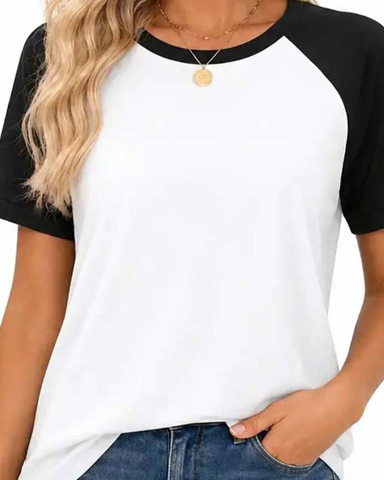 T-Shirt Rundhalset Farveblok Raglan Ærme