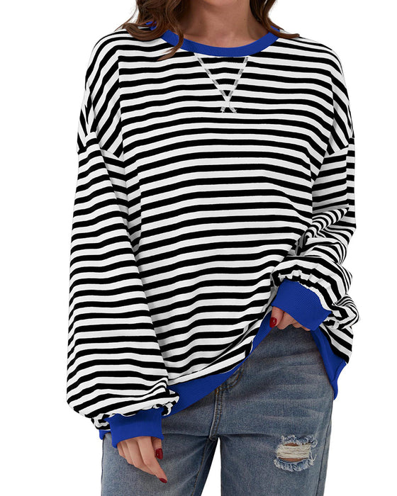 T-Shirt Stribet Rund Hals Farveblok
