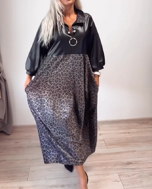 Kjole Med Leopardtryk Og Lappearbejde