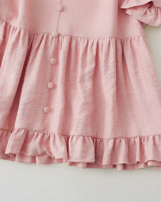 Bluse V-Hals Ruffle Perle Knap