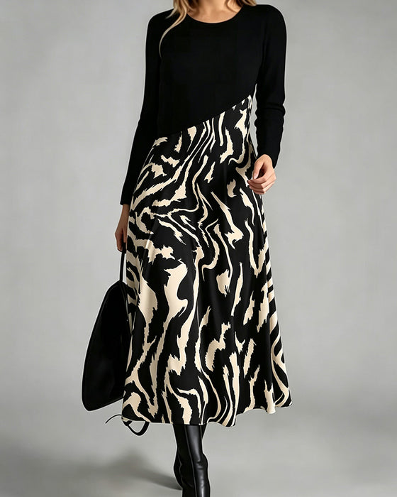 Kjole Patchwork Zebra Lang Ærme