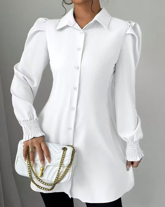 Bluse Skjortekrave Ensfarvet Trendy