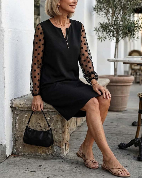 Kjole Polka Dot Mesh Lige Knælang