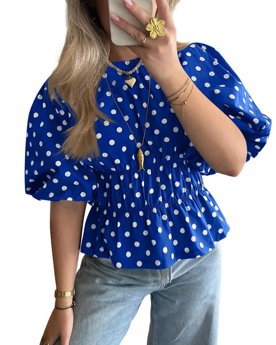 Bluse Prikket Off-Shoulder Taljeret Boble Ærme