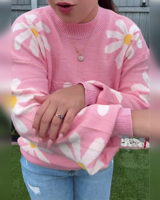 Pullover med jacquard-print og rund hals