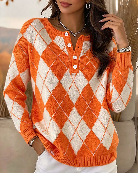 Sweater Diamant Kontrast Knap