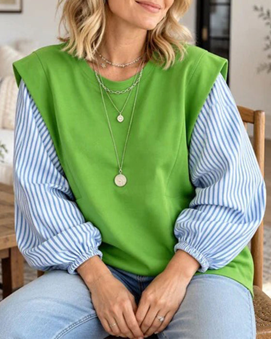 Sweatshirt Stribet Lang Ærme Patchwork