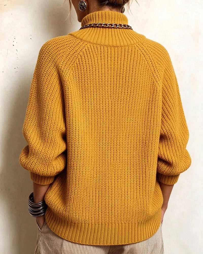 Pullover Turtleneck Knappet Raglanærme