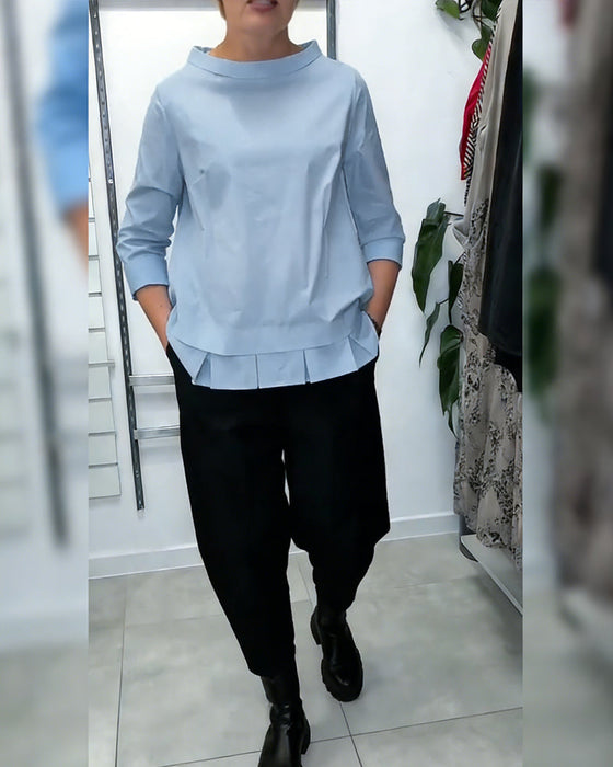 100% Bomuld Bluse Vid Krave Ensfarvet Casual