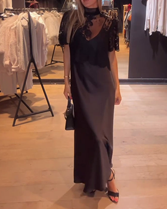 Sæt Blonde Og Meshbluse Med Draperet Slipkjole