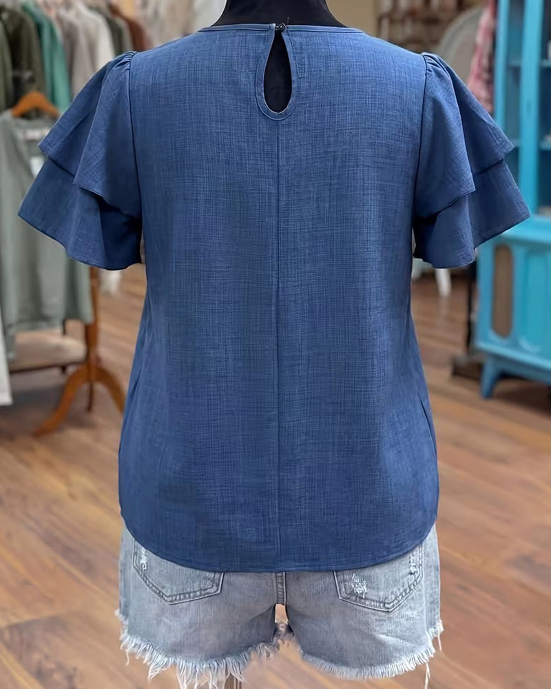 Bluse Ensfarvet Mode Casual