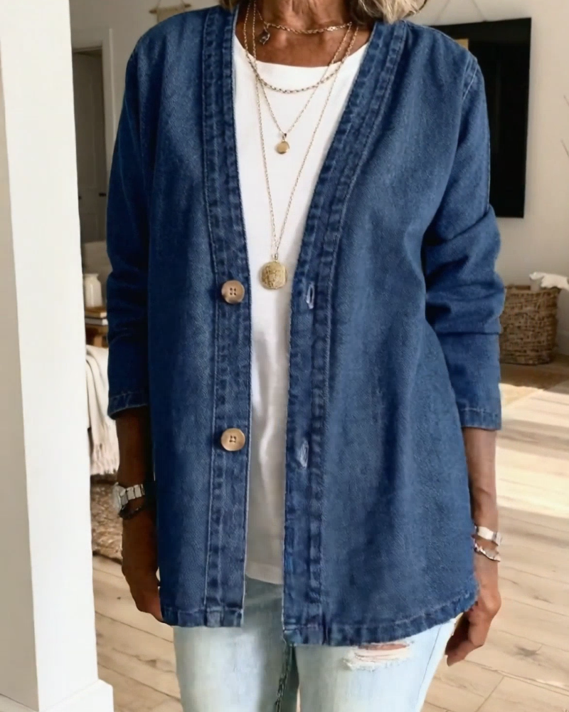 Frakke Denim V-Hals Cardigan