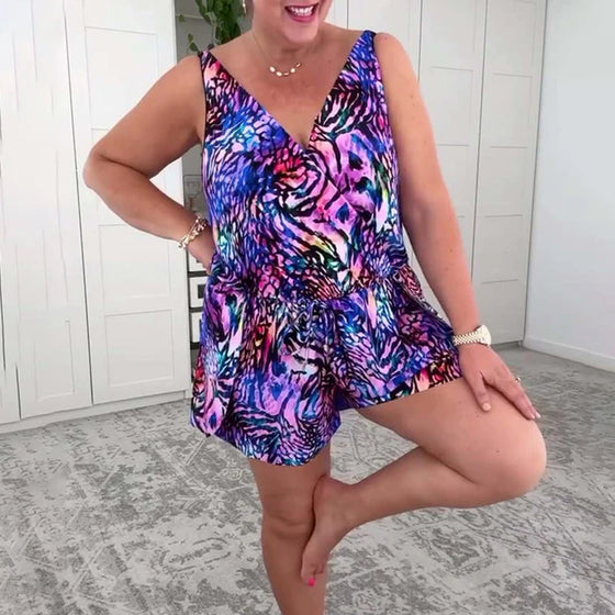 Badedragt V-hals Farverigt Tryk Én Del