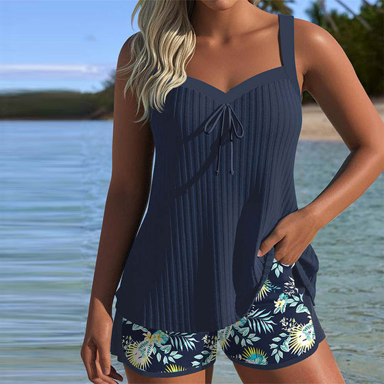 Tankini Stribet Todelt Badeshorts