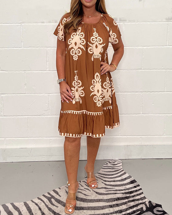 Printet kjole med rund hals