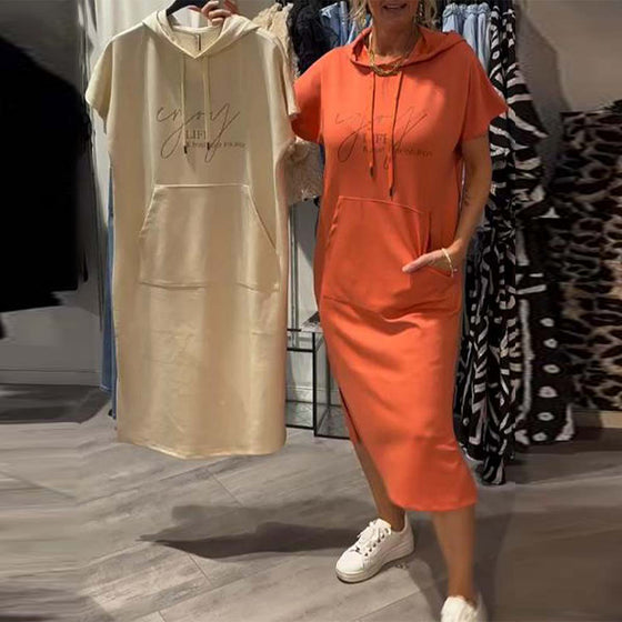 Kjole Med Hætte Afslappet Snørebånd