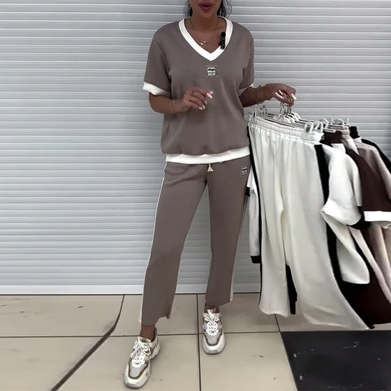 Jakkesæt Casual V-Hals Kontrastfarve Sport