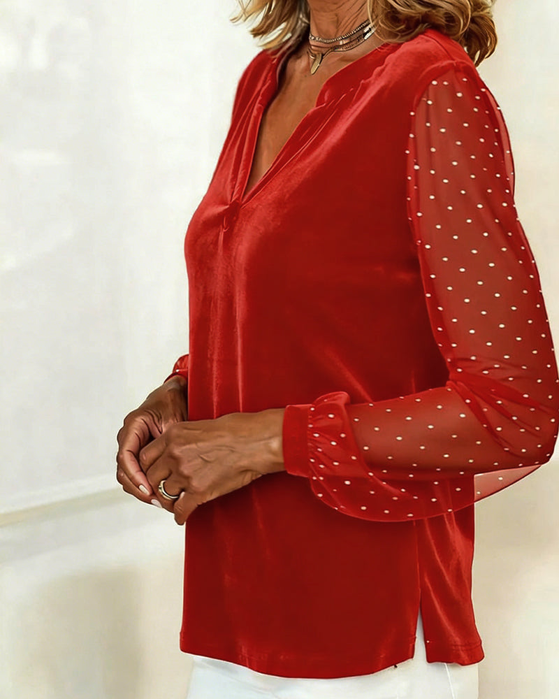 Langærmet Top I Fløjl Med V-Hals