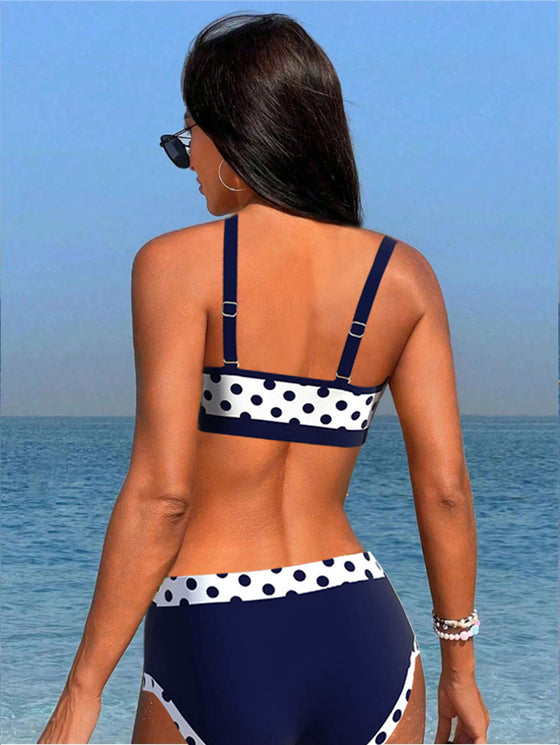 Patchwork Polka Dot Bikinier med høj talje