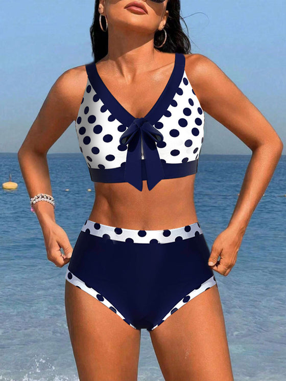Patchwork Polka Dot Bikinier med høj talje