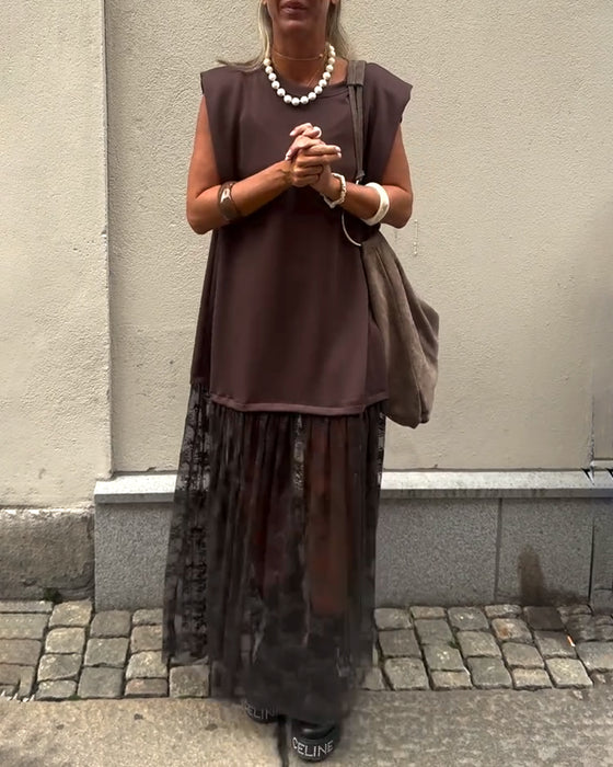 Ærmeløs Mesh Patchwork Kjole