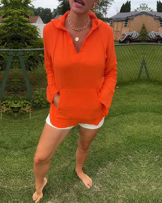 Bluse Ensfarvet Med Lomme Mode