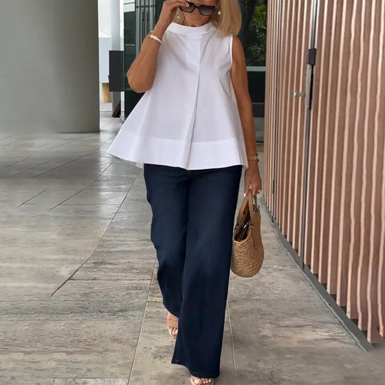 Bluse Ærmeløs Ensfarvet Simpel