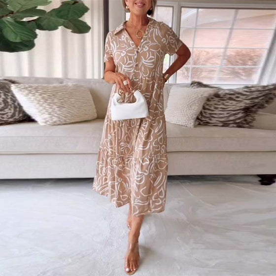 Skjørt Med Short-sleeved Pocket Dress Med Geometriske Prints Stil