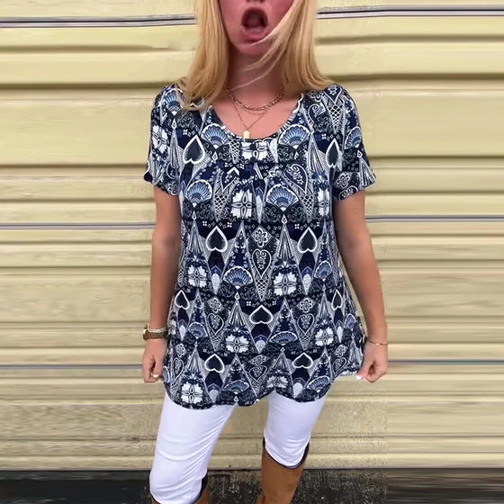 T-shirt med rund hals og print, afslappet retro-print