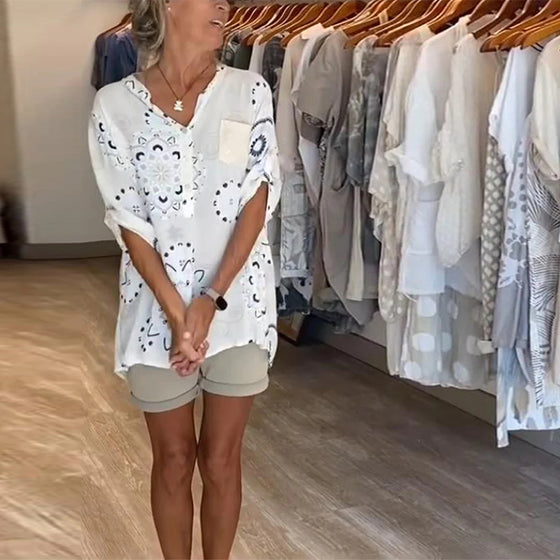 Bluse Alsidig V-Hals Printet Halve Ærmer