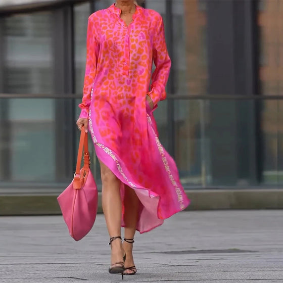 Kjole Langærmet Leopardskriftt Splits