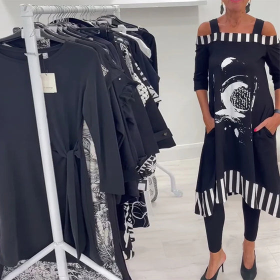 Kjole Off-Shoulder Uregelmæssig Løs Print