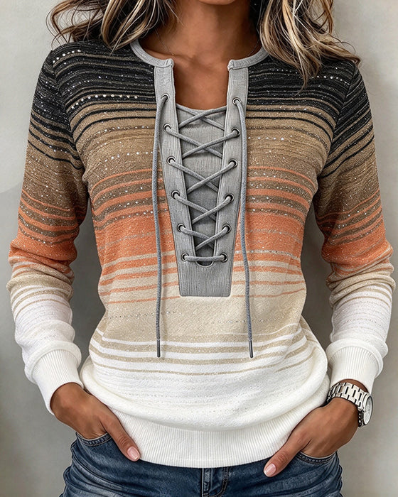 Sweatshirt Stribet Slim Fit Kontrast Stropper