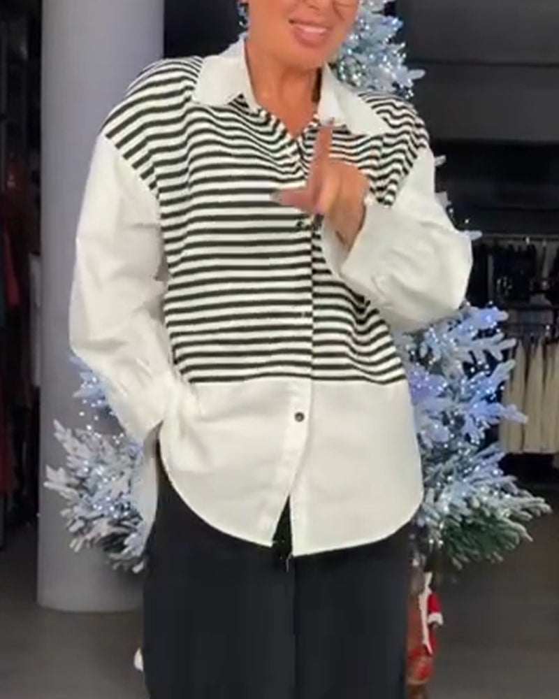 Skjorte Stribet Knaphals