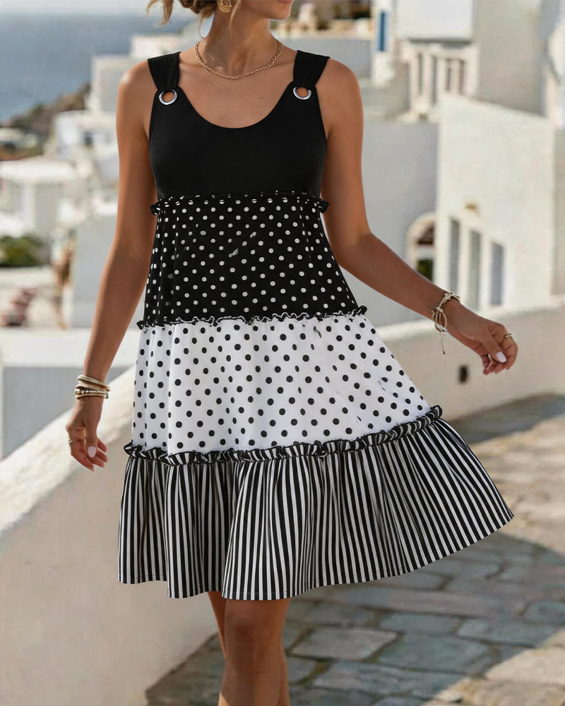 Kjole Prikket Stribe Lagdelt Spaghetti