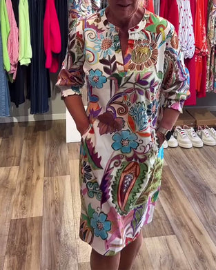 Kjole Stånde Krave Blomstret