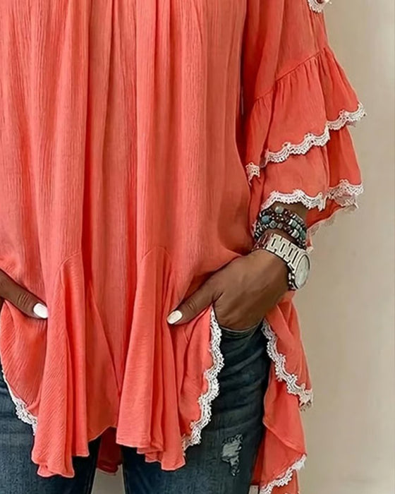 Bluse Off-Shoulder Rynke Flagermusærme Loose Fit