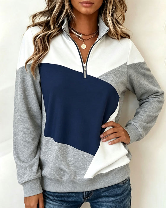 Sweatshirt Geometrisk Farveblok Lynlås