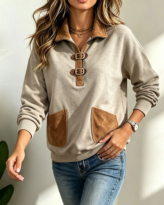 Sweatshirt Suede Patchwork Lomme