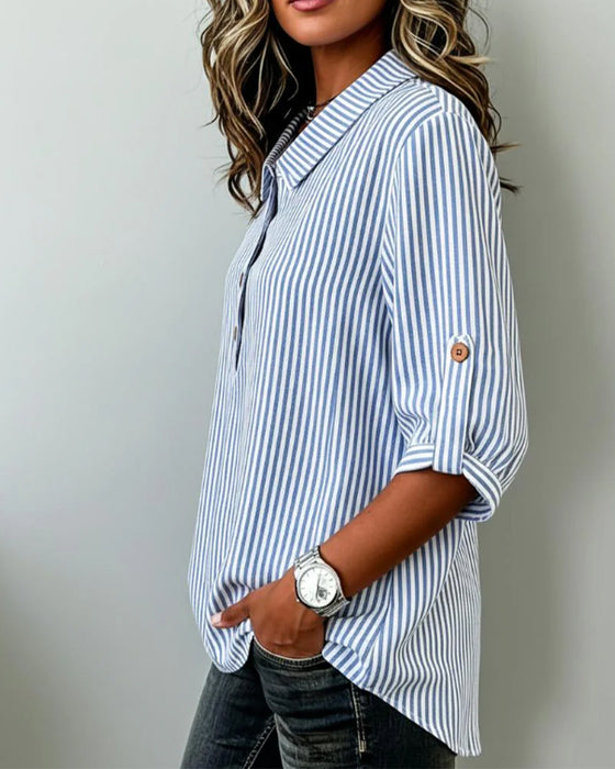 Bluse Afslappet Stribet Henley