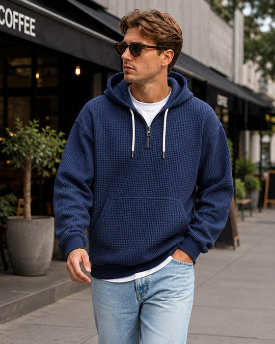 Hoodie Herre Ensfarvet Lynlås Pullover