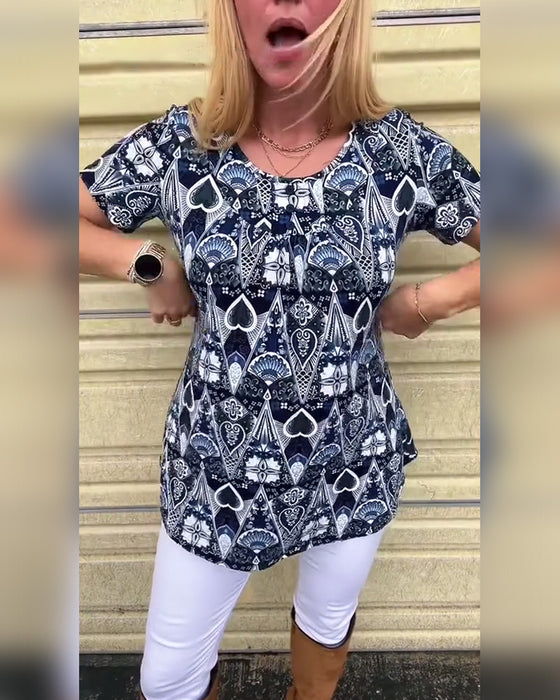 T-shirt med rund hals og print, afslappet retro-print