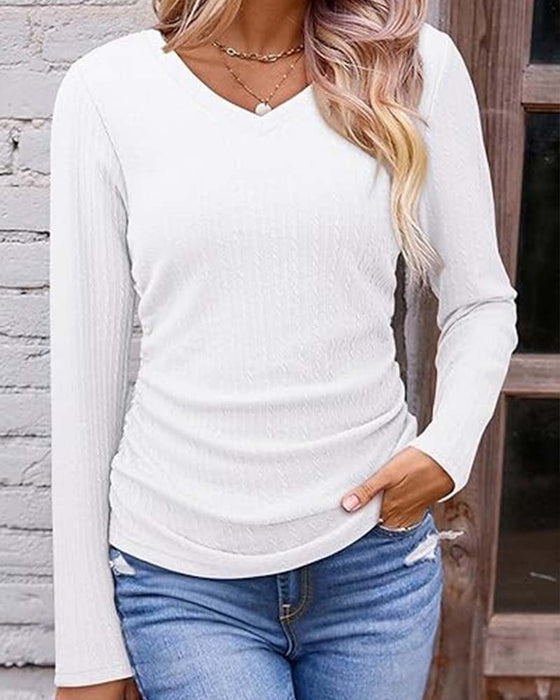 Bluse V-Hals Slim Fit Tekstureret