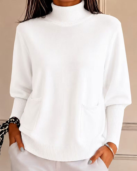 Pullover Turtleneck Lomme Ensfarvet