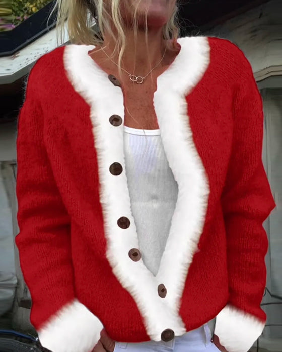 Kontrastfarvet Moderigtig Langærmet Cardigan