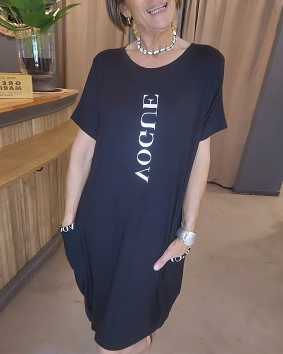 Kjole Casual Korte Ærmer Løs Bogstavtryk