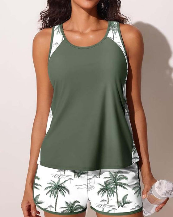 Tankini Farveblok Boyleg Trykt