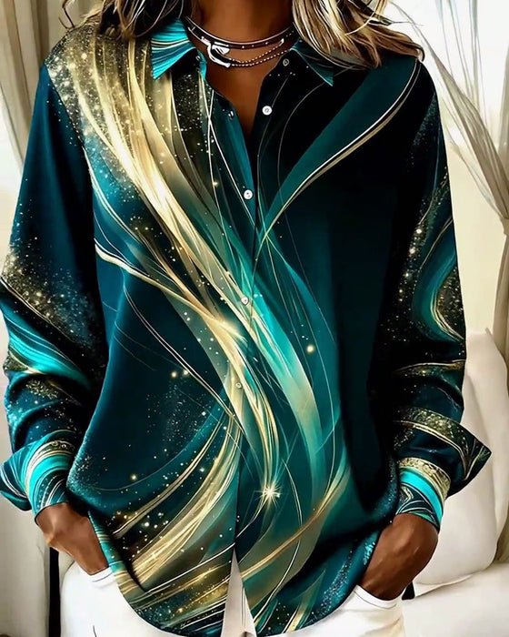 Skjorte med afslappet langærmet, glitrende mønster