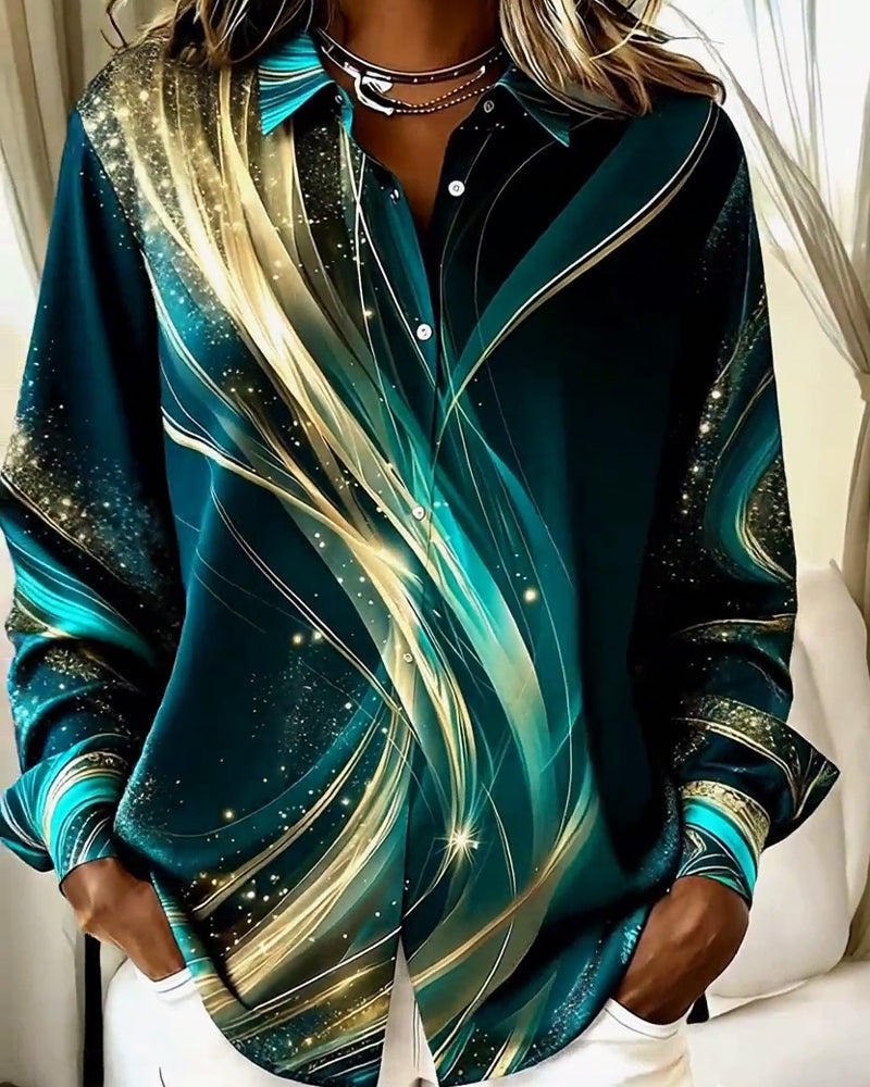 Skjorte med afslappet langærmet, glitrende mønster